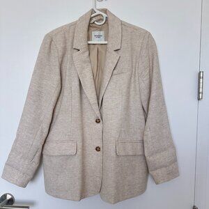 A&F Linen-Blend Blazer, Light Beige, Size L